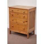 19th century polished pine chest fitted with two short and three long drawers, W71cm, H86cm,