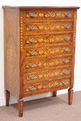 Mid to late 20th century Dutch style rosewood seven drawer chest with inlay, W87cm, H133cm,