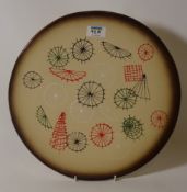 Eskdale Studio hand painted round platter titled 'Steam Punk', D 35.