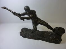 Ouline bronze 'The Woodcutter' signed at base, excellent Patina, original Deco piece,