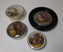 Three 19th Century Prattware pot lids, 'The First Appeal',