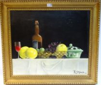 'Still life Fruit and Wine' oil on canvas, R. J.