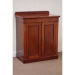 Victorian mahogany chiffonier enclosed by two panelled doors, interior fitted with two drawers,