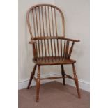 Late 20th century elm double hoop and stick back Windsor armchair Condition Report