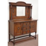 Early 20th century mirror back barley twist sideboard fitted with three centre drawers with