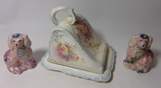 Late 19th Century Royal Bonn cheese dish and two small dog figures