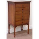 Edwardian mahogany six drawer music cabinet, strap work decoration,