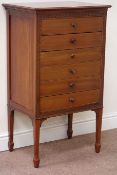 Edwardian mahogany six drawer music cabinet, strap work decoration,