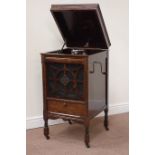 Early 20th century oak cased 'Dulcetto' gramophone and a collection of LPs, W47cm, H88cm,