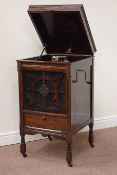 Early 20th century oak cased 'Dulcetto' gramophone and a collection of LPs, W47cm, H88cm,