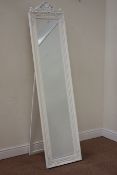 Rectangular mirror in white finish swept frame with ornate top pediment,