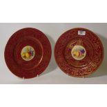 Pair of Royal Worcester plates with hand-painted panels of fruit by J.