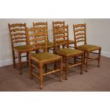 Set six late 20th century elm ladder back chairs with drop in seats Condition Report