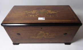 19th Century Rosewood inlaid music box, W 46cm Condition Report <a href='//www.