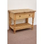 Waxed pine single drawer dresser raised on potboard base, W92cm, H77cm,