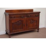 Edwardian carved walnut sideboard fitted with two drawers and two cupboards, W152cm, H107cm,