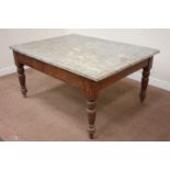 Victorian rectangular pine table with zinc covered top, raise on turned base, 153cm, x 115cm,