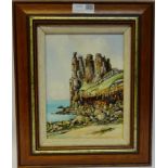 'Coastal Rocks' oil on board, John Freeman signed 95 lower right,