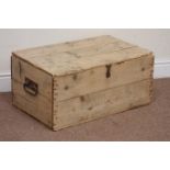 20th century stripped pine box with hinged lid, W65cm, H30cm,