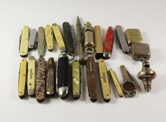 Horn and bone penknives, old whistles,