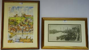 Whitby Harbour, limited edition print David Keith signed pencil 208/500 40.