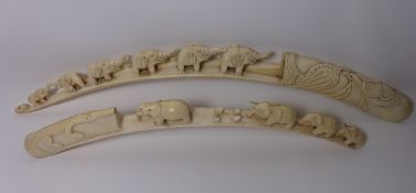 Two early 20th Century carved ivory tusks Condition Report <a href='//www.