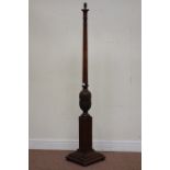 1930s oak standard lamp with shade, carved turner baluster,
