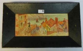Staithes, watercolour signed monogram G.N 14.5cm x 34.