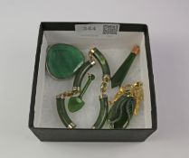 Jade link bracelet, brooch, pendants etc,