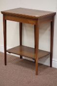 Edwardian mahogany rectangular foldover baize lined top table, raised on pull out tapering leg base,