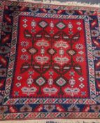 Turkish rug with overall running dog geometric design, triple border,