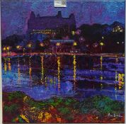 Scarborough at Night acrylic on canvas signed by Ann Lamb (British 1955-) 39cm x 40cm (unframed)