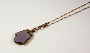 Victorian gold watch chain stamped 15ct and hardstone 9ct gold fob London 1900 (chain approx 7.