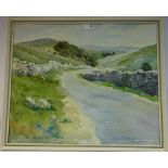 'Road at Beckermonds, with Buckden Pike in the Far Distance' watercolour 'Arnold Denby,