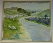 'Road at Beckermonds, with Buckden Pike in the Far Distance' watercolour 'Arnold Denby,