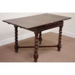 20th century oak barley twist drawer leaf dining table, 74cm x 86cm,