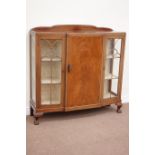 Early 20th century walnut display cabinet, raised on carved ball and claw feet, W123cm, H121cm,