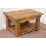 Rustic waxed pine rectangular coffee table with undertier, 91cm x 59cm,