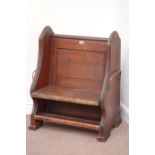 19th century pitch pine pew of small proportions, W72cm, H88cm,