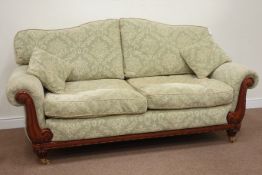 Three piece mahogany finished lounge suite comprising of - three seat sofa (W200cm),