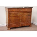 French Empire style walnut and figured walnut four drawer chest fitted with secret plinth frieze