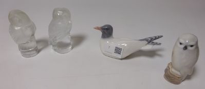 Two Lalique glass owls, signed H9cm,