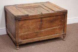Rajasthan teak and metal bound larder box with hinged lid, W81cm, H50cm,