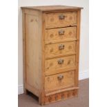 Waxed pine five drawer chest with carved detail, W57cm, H107cm,