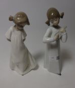 Lladro figure of a girl playing the mandolin and a Nao figure of a girl Condition