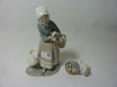 Lladro figure of a lady with geese,