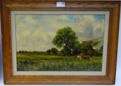 'Tending to the Cattle' oil on canvas S S Holland, signed lower right,