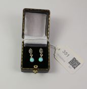 Pair of opal and marcasite drop ear-rings stamped 925 Condition Report <a