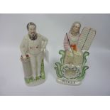 A Victorian Staffordshire figural pocket watch holder titled 'Moses' and another figure titled