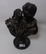 Bronze figure of a couple on marble base, H 27.